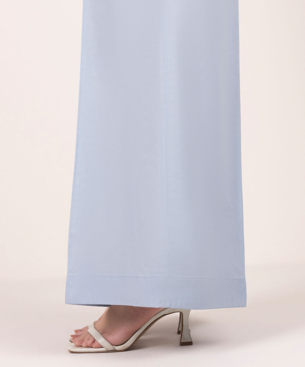 Women's RTW Cambric Solid Blue Flared Pants