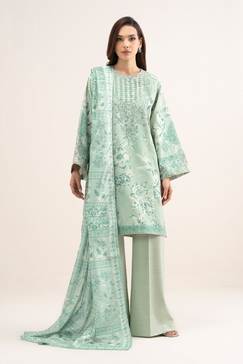 3 Piece - Embroidered Raw Silk Suit