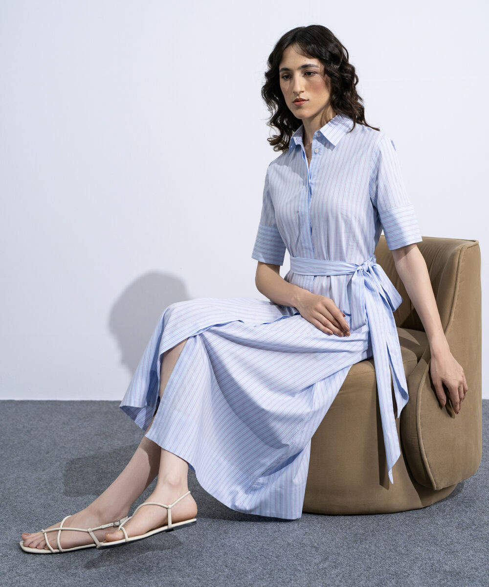 Women's Multi Striped Poplin Dress With Belt