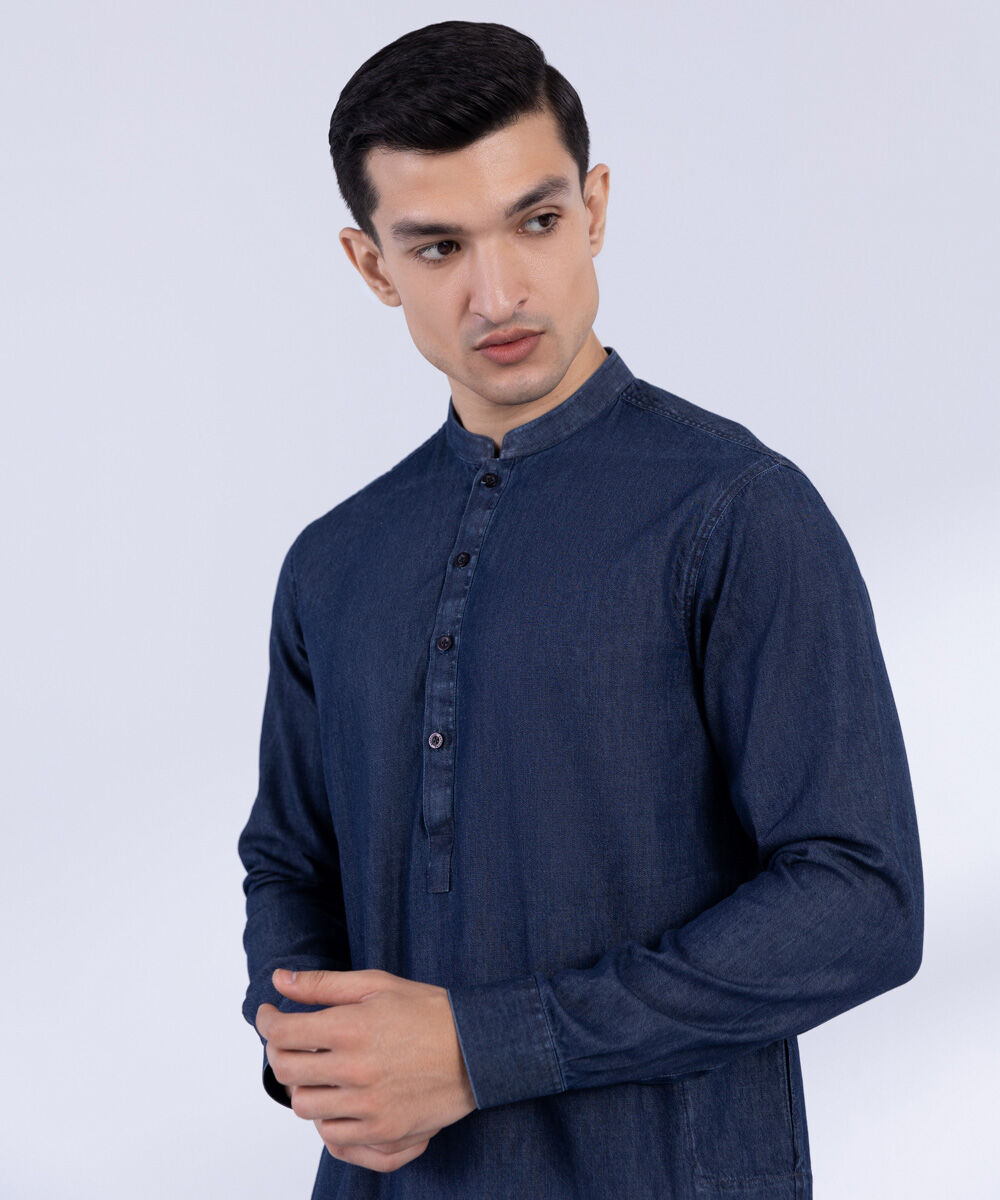 Men's Stitched Blue Denim Kurta Trousers