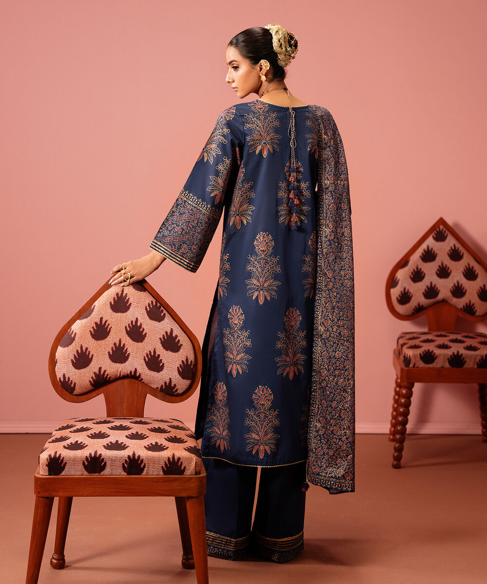 Women's RTW Lawn Blue Printed A-Line Shirt