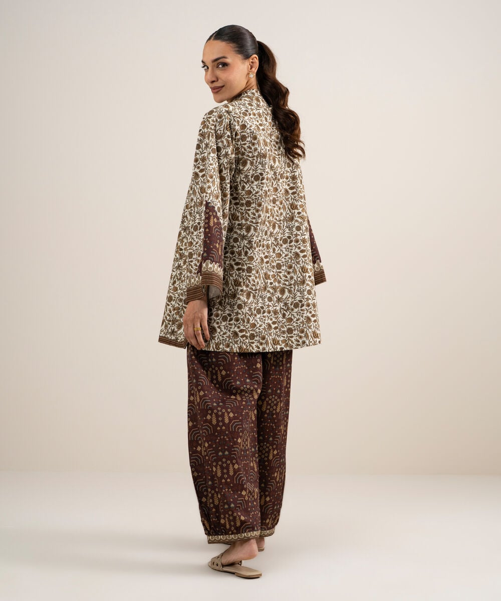 Women's Unstitched Cotton Printed Off White & Multi  2 Piece Suit