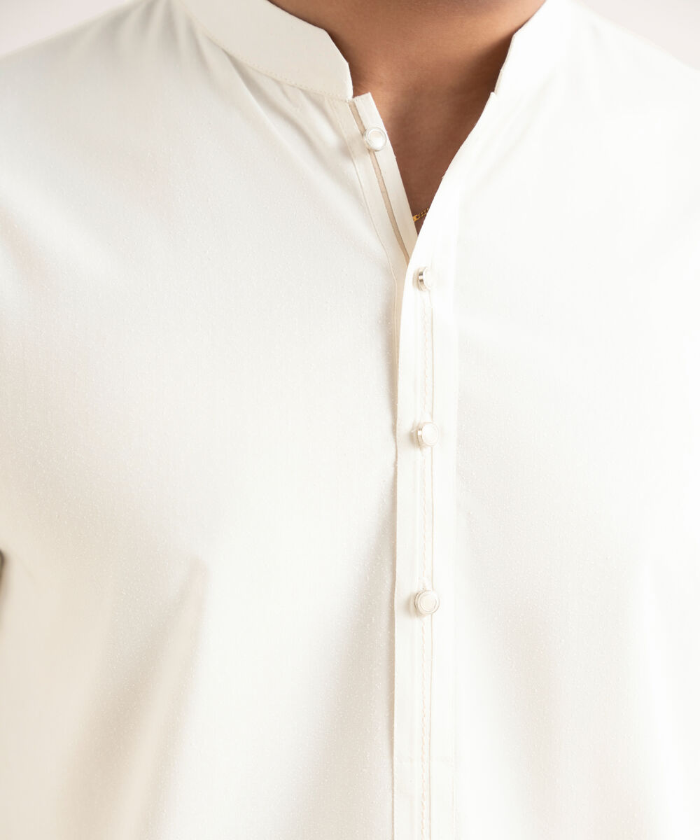 Men's Stitched Textured Wash & Wear Off White Suit