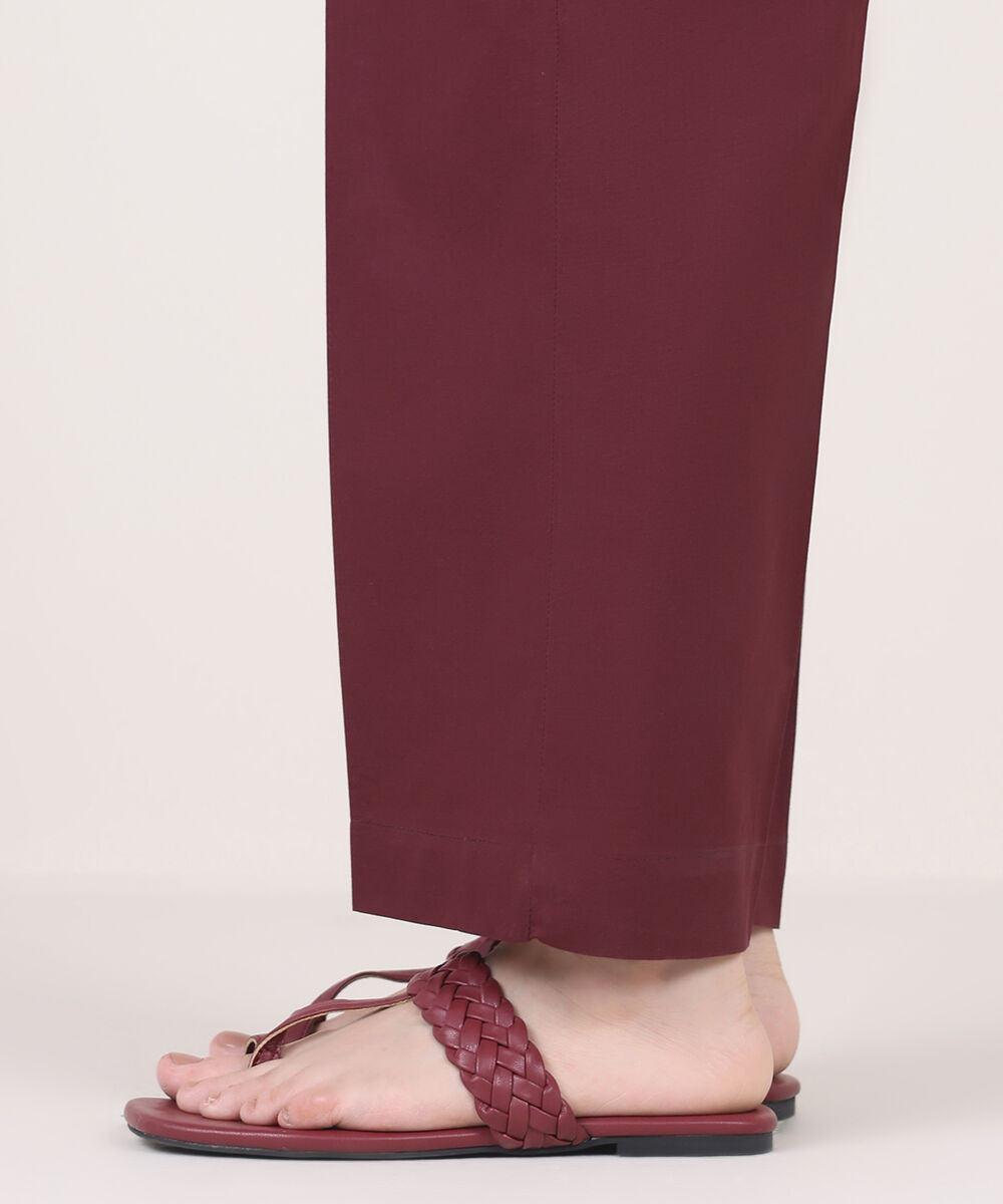 Women's RTW Cambric Red Solid Straight Pants