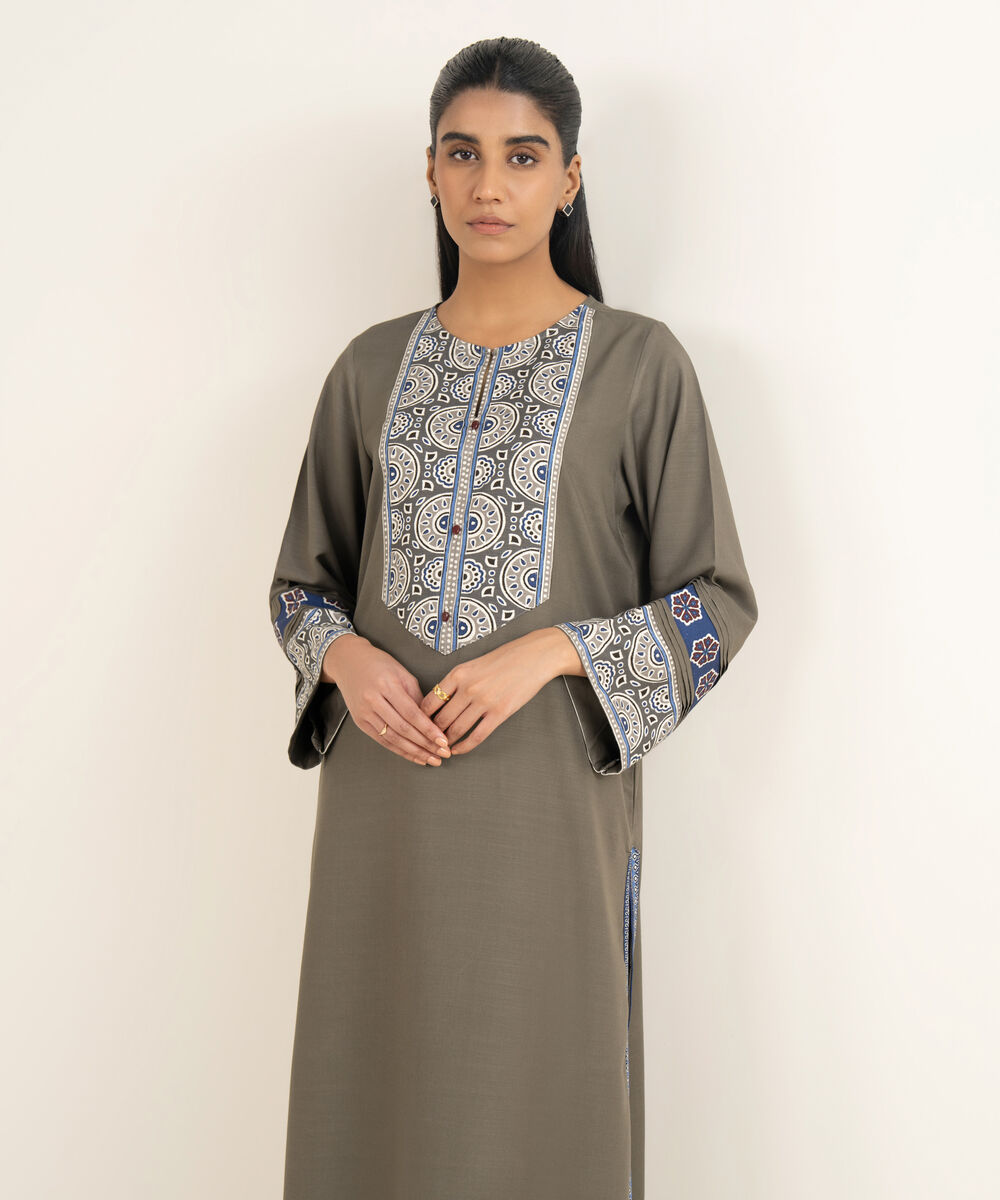 Women's RTW Herringbone Solid Grey A-Line Shirt