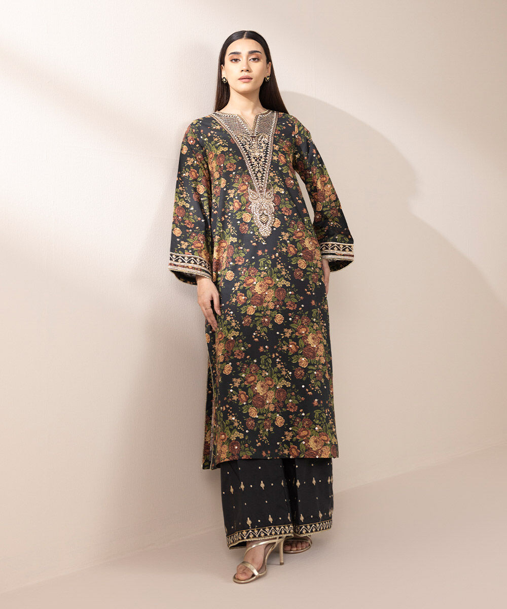 Women's Pret Lawn Embroidered Black A-Line Shirt