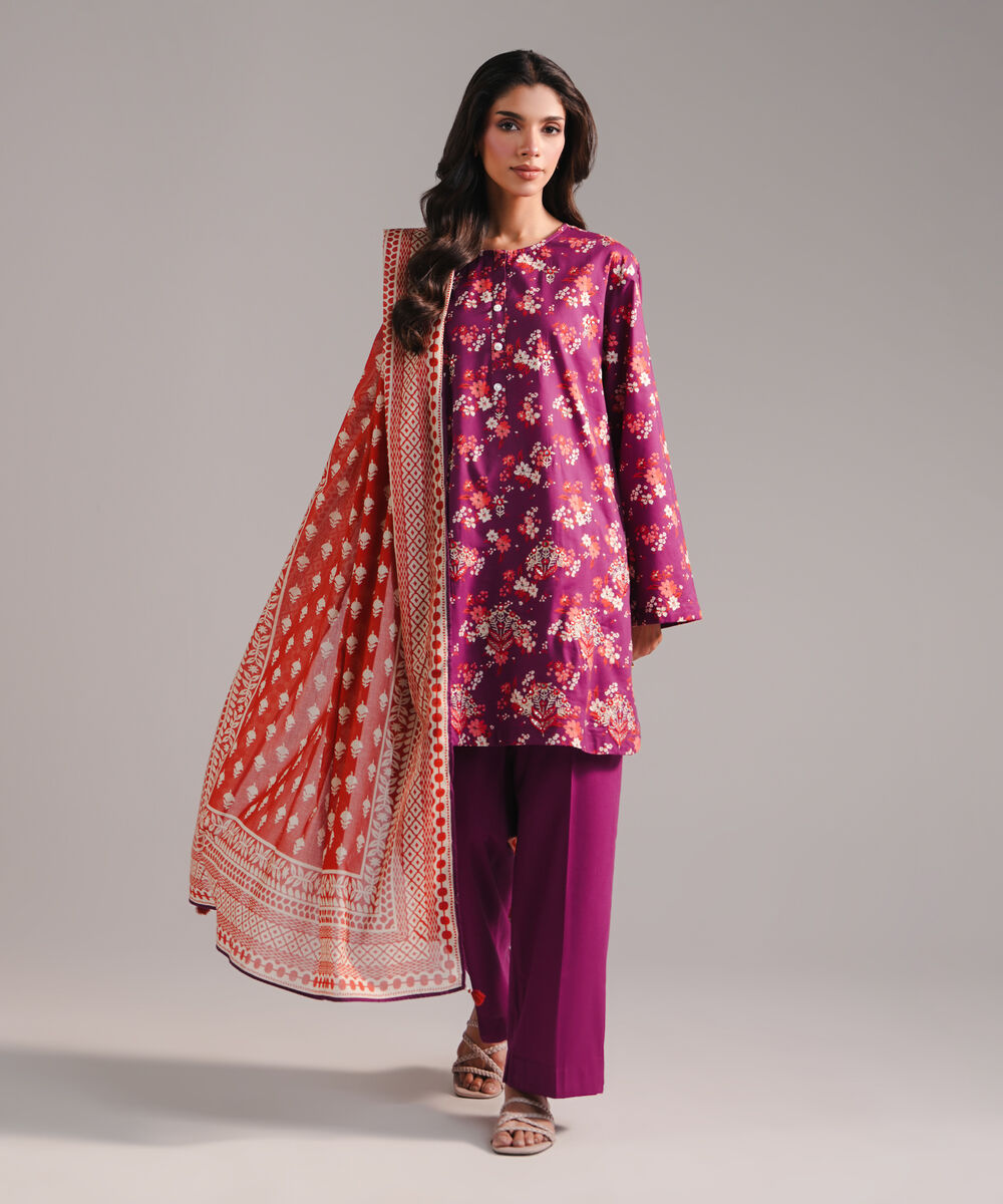 Lawn Printed Orange Dupatta