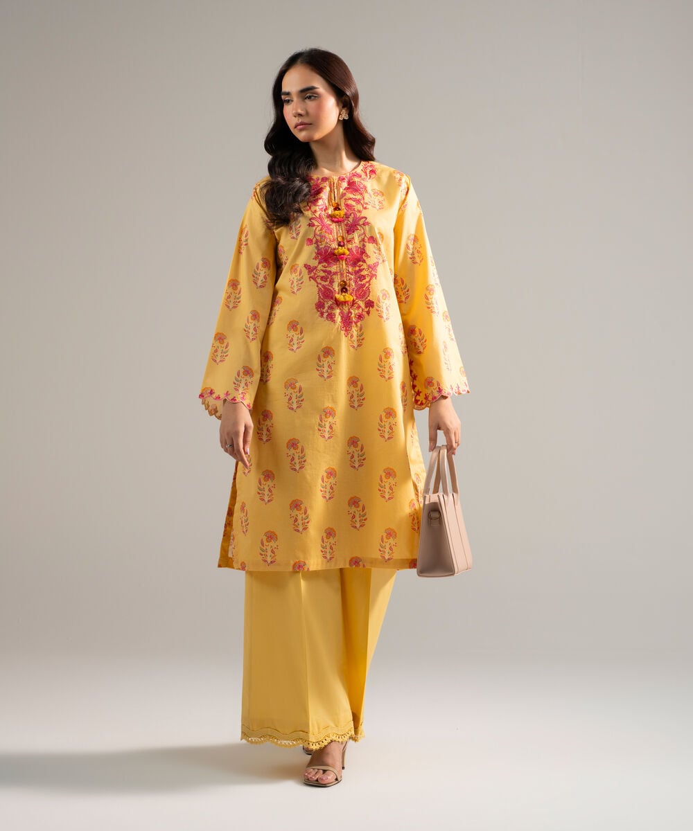 Women's RTW Lawn Embroidered Yellow Straight Shirt