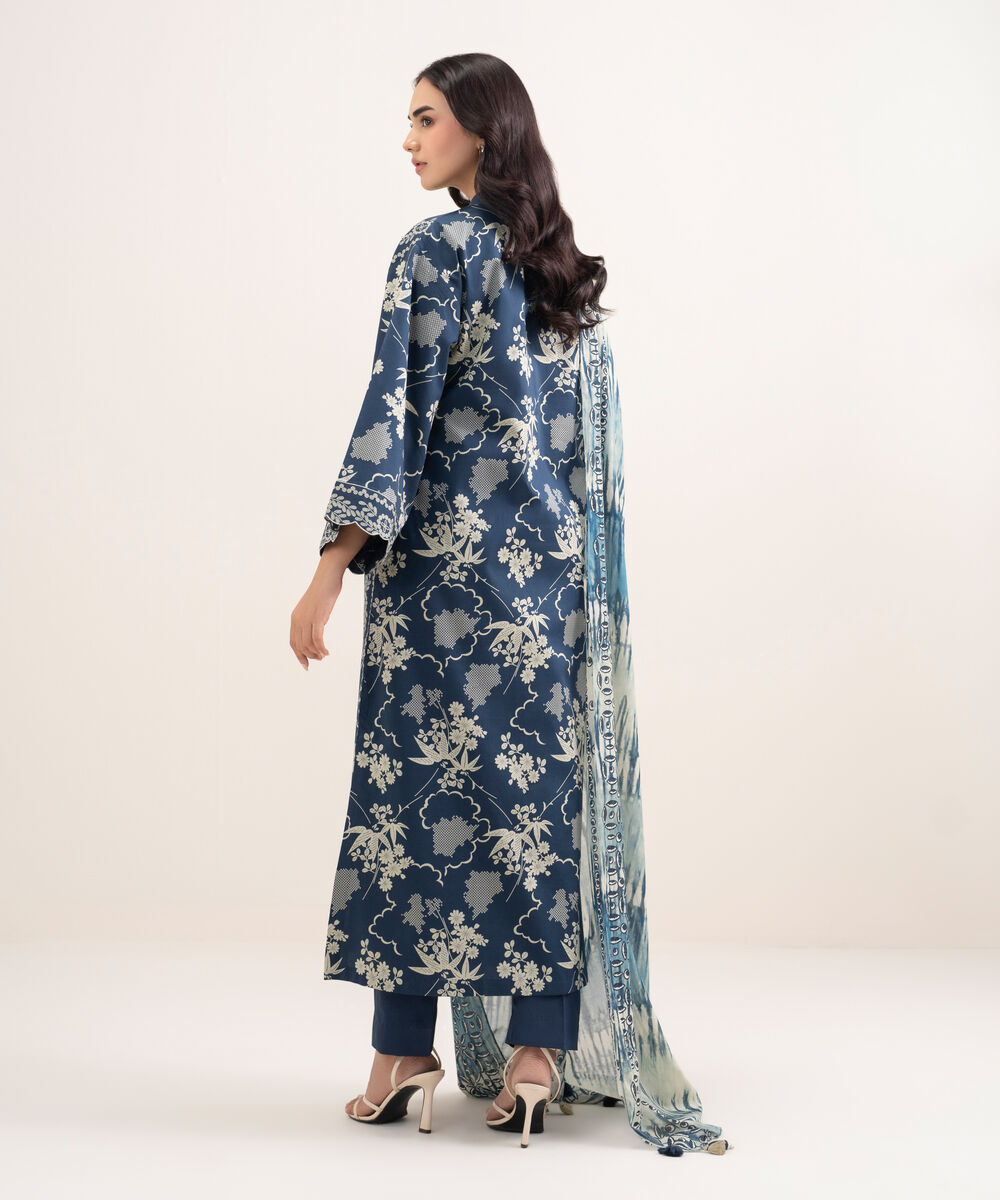 Women's Unstitched Lawn Printed Blue 3 Piece Suit