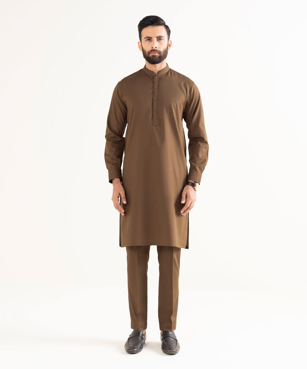 Men's 100% Cotton Plain Brown Kurta Trouser