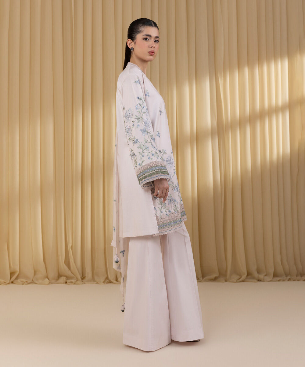 Unstitched Women's Pink Lawn Embroidered 3 Piece Suit