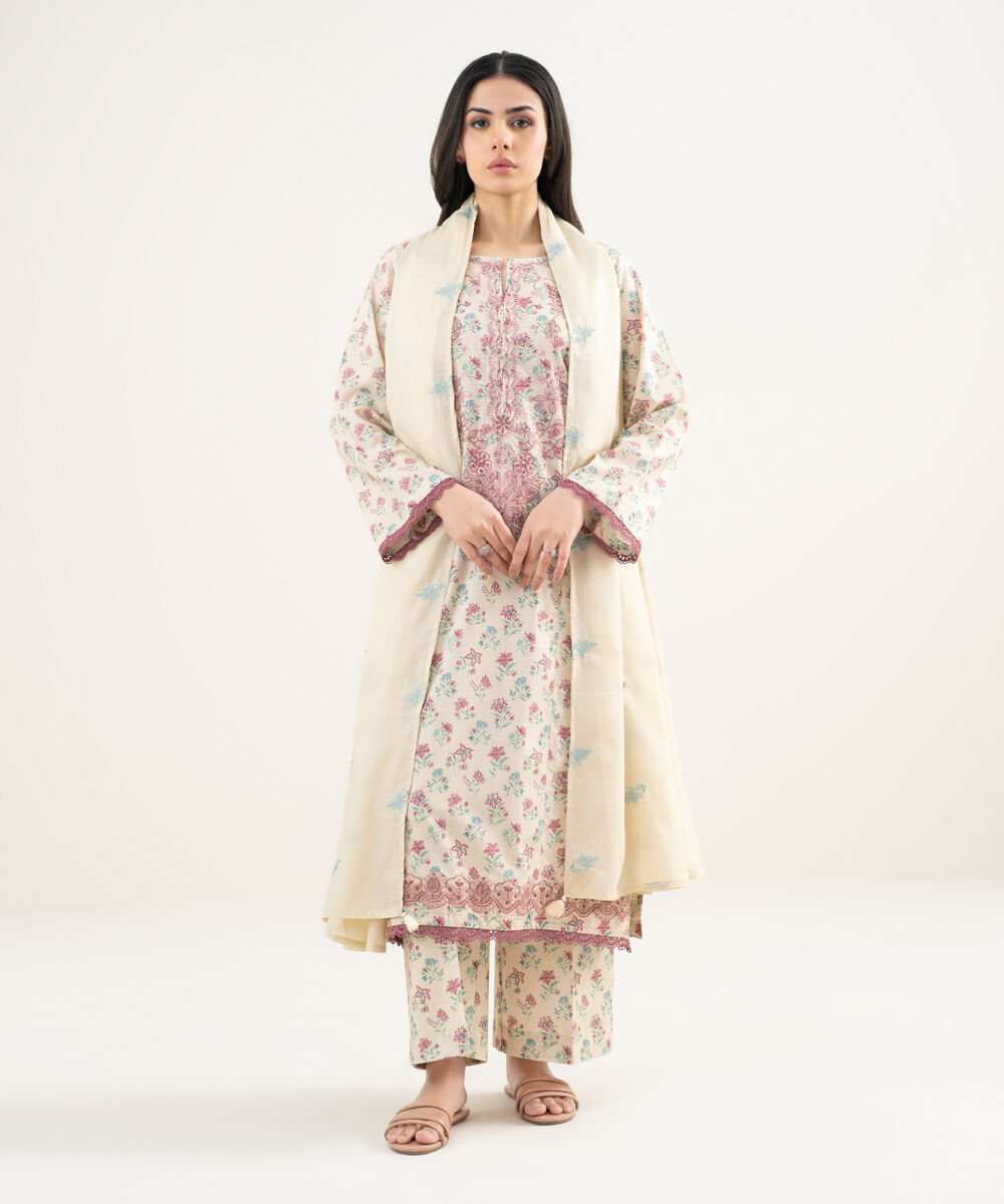 Lawn Embroidered Beige Dupatta