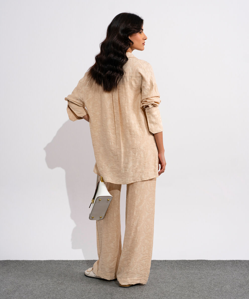 Women's Beige Textured V- Neck Top