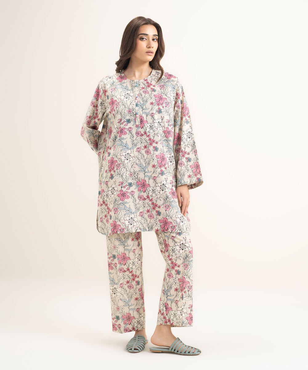 Women's RTW Cambric Printed Off White Straight Shirt