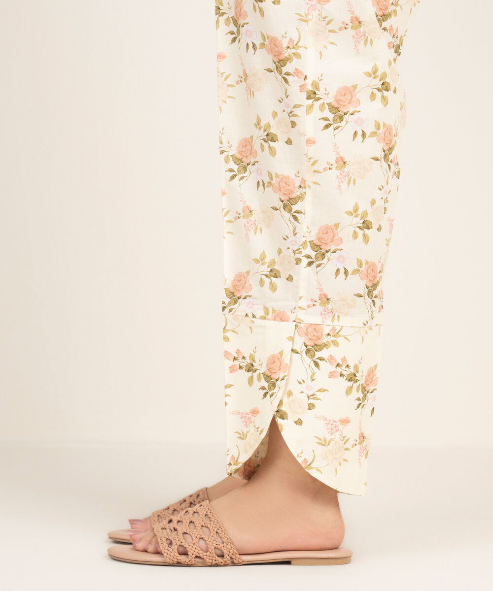 Women's RTW Cambric Printed Off White Straight Pants