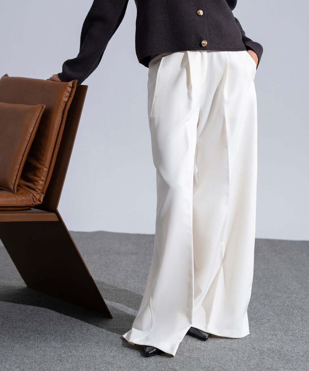 Women's Western Wear White Polyester Pleated Wide Leg Trousers