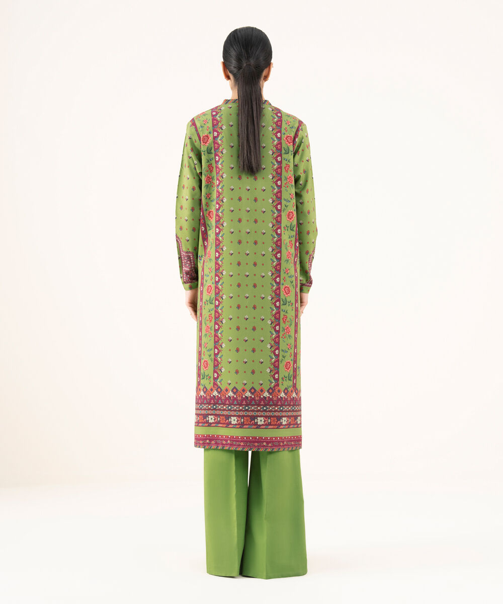 Women's Unstitched Viscose Khaddar Printed Green 2 Piece Suit
