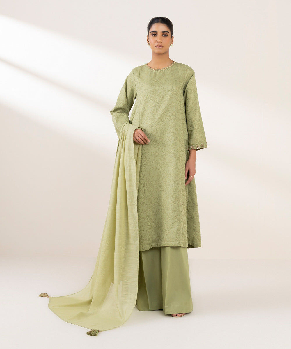 Woman - Green Dyed Manar Dupatta