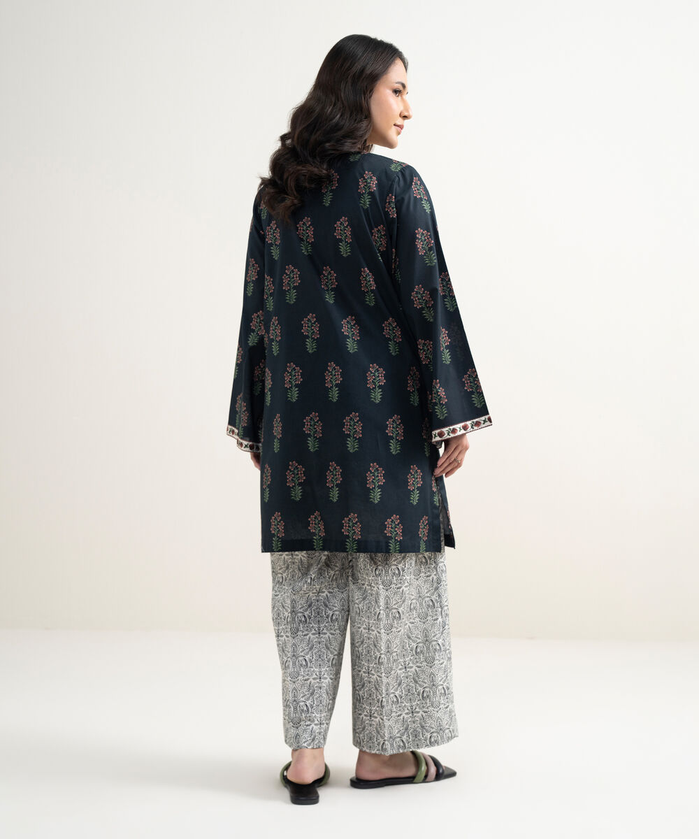 Women's RTW Lawn Printed Black Straight Shirt