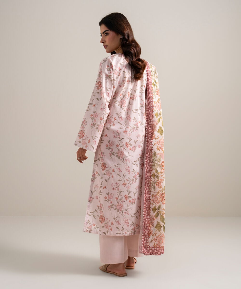 Women's Unstitched Lawn Embroidered Light Pink 3 Piece Suit