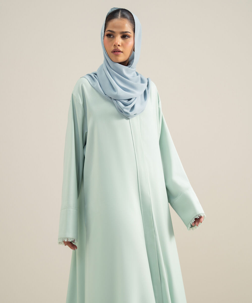 Women's Polyester Blue Front Open Regular Abbaya