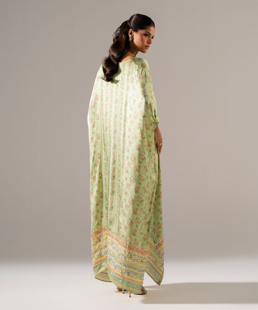 Women's RTW White Featheer Chamoz Printed Green Kaftan