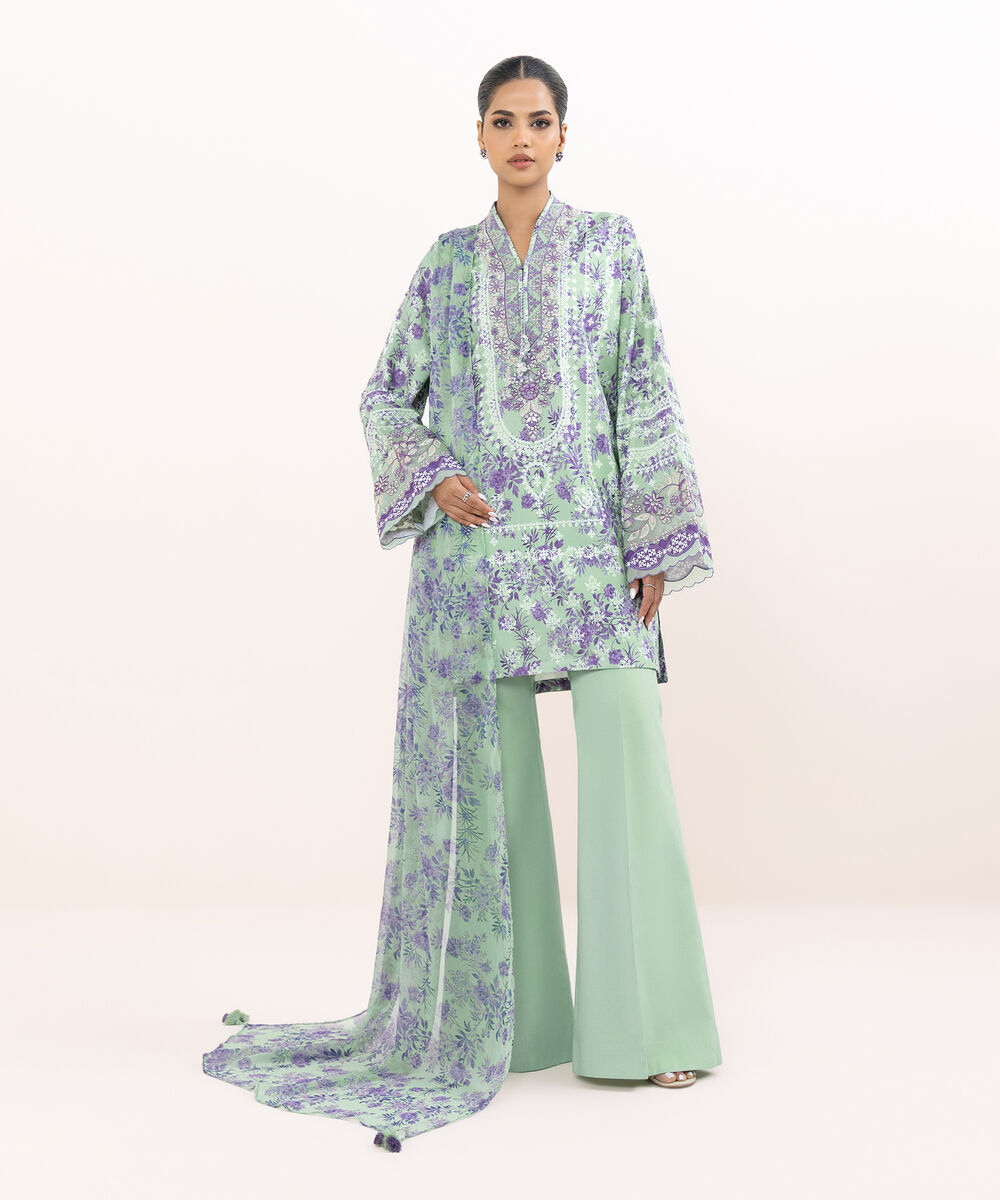 Women's Unstitched Cotton Viscose Printed Three Piece Suit