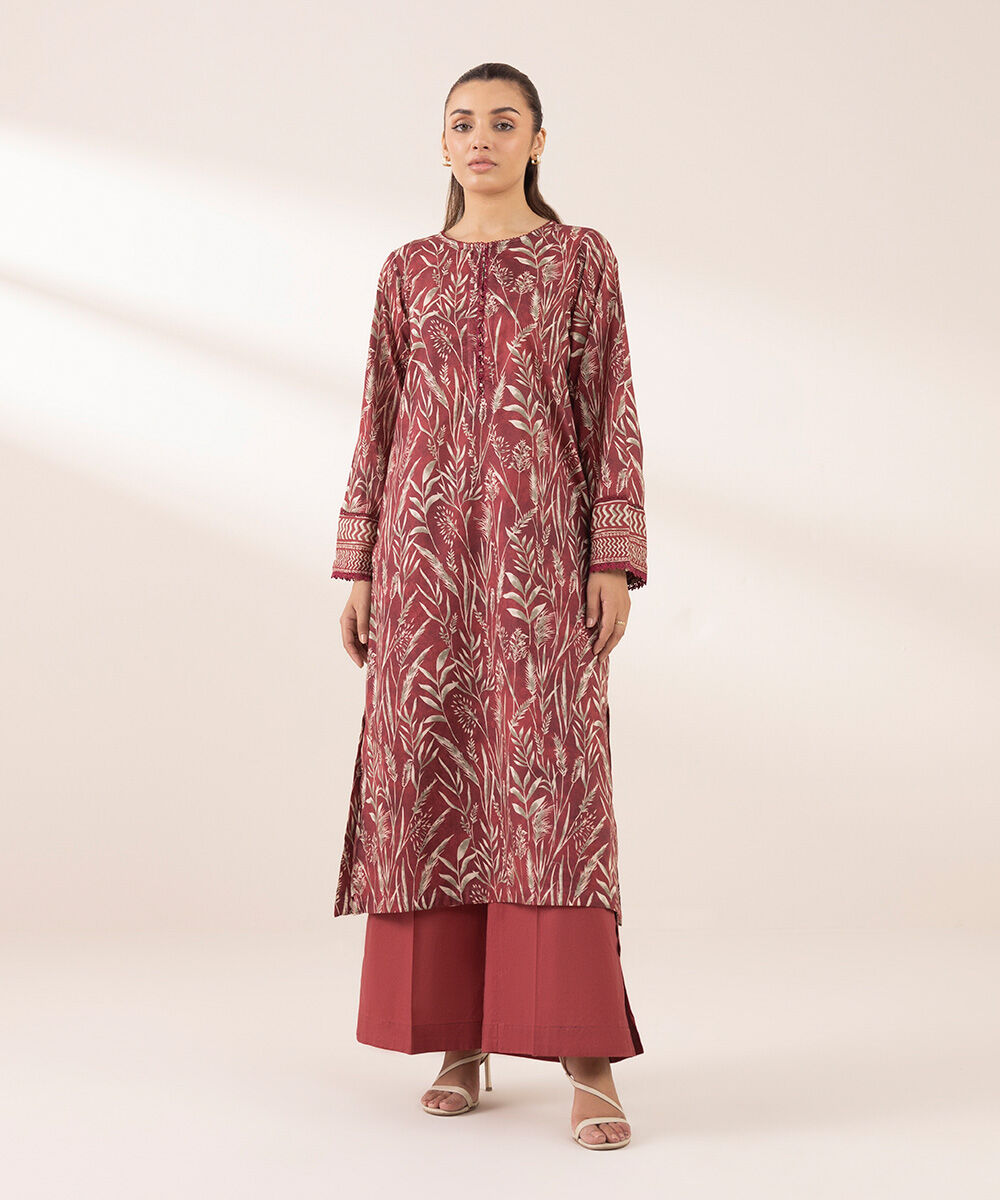 Women's RTW Lawn Red Printed A-Line Shirt