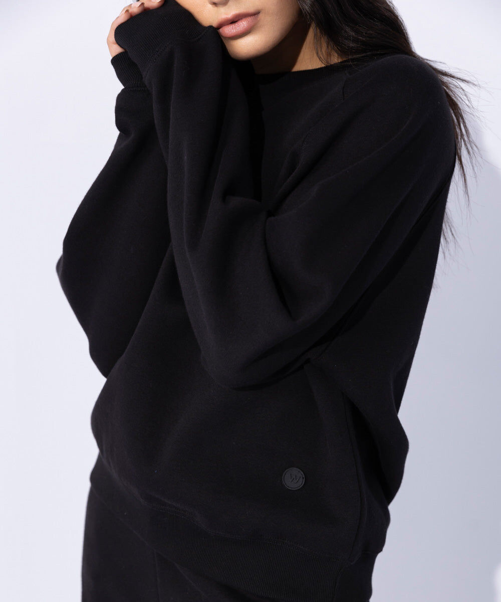 Woman - Black Fleece Sweatshirt with Raglan Sleeves