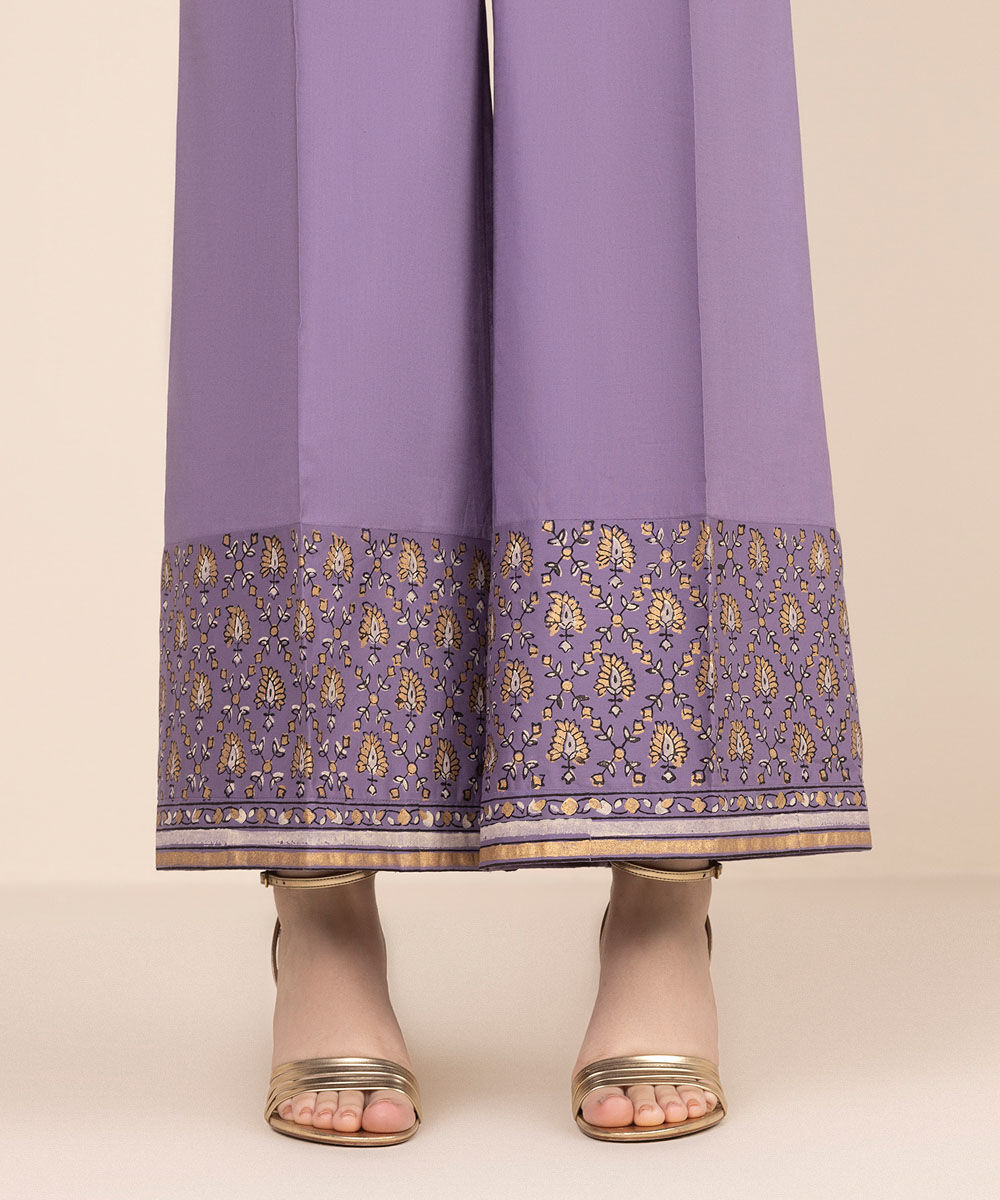 Women's RTW Cambric Purple Solid Flared Pants