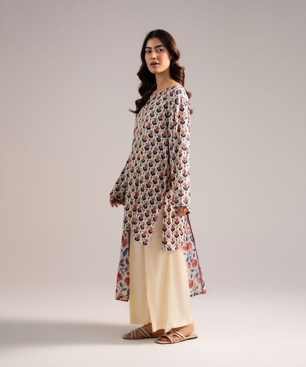 Women's RTW Arabic Lawn Printed Off White 3 Piece Suit