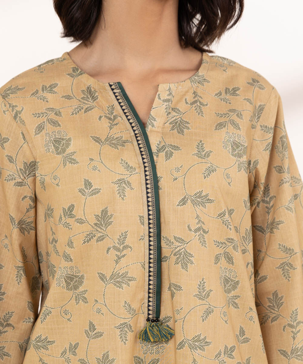 Women's RTW Cross Hatch Beige Printed A-Line Shirt