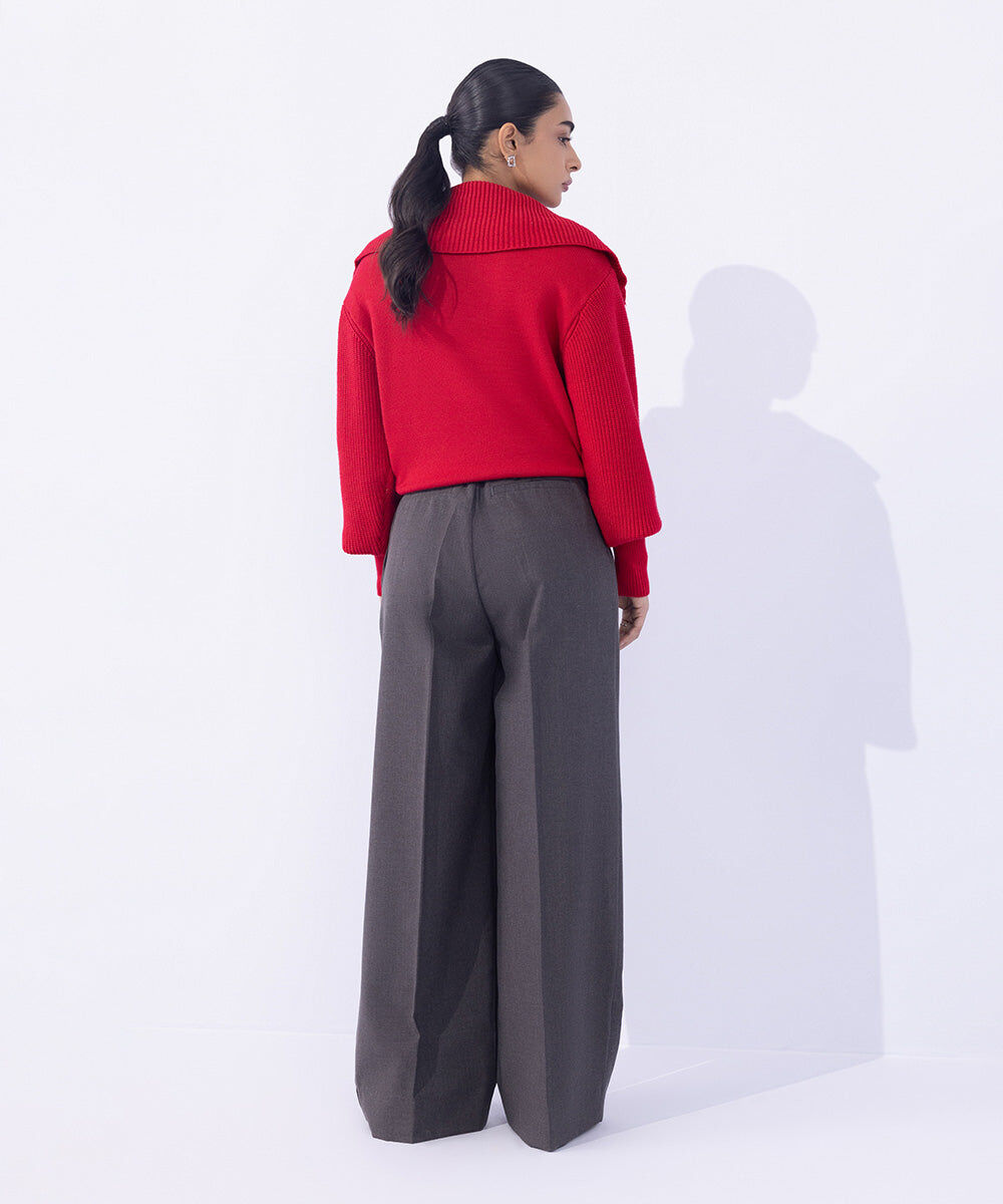 Woman - Grey Tailored Wide Leg Trousers