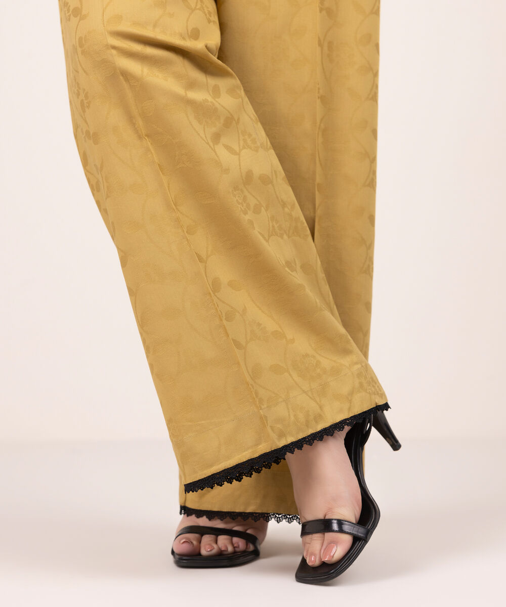 Women's RTW Self Jacquard Solid Brown Culottes