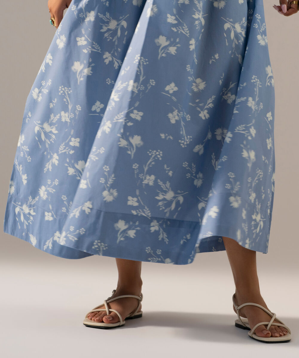 Women's RTW Poplin Printed Blue Skirt