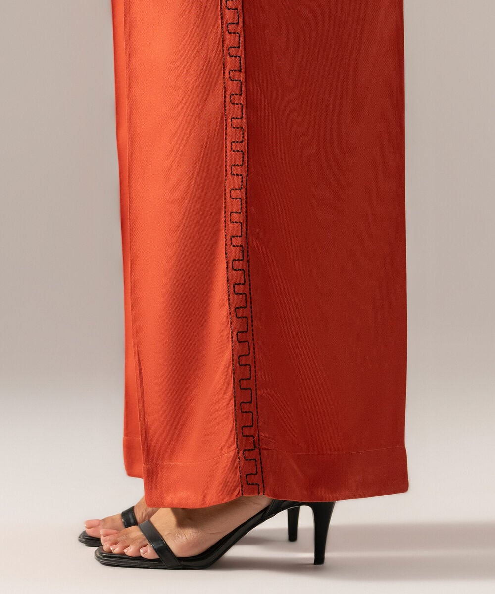 Women's RTW Solid Embroidered Rust Bedford Culottes