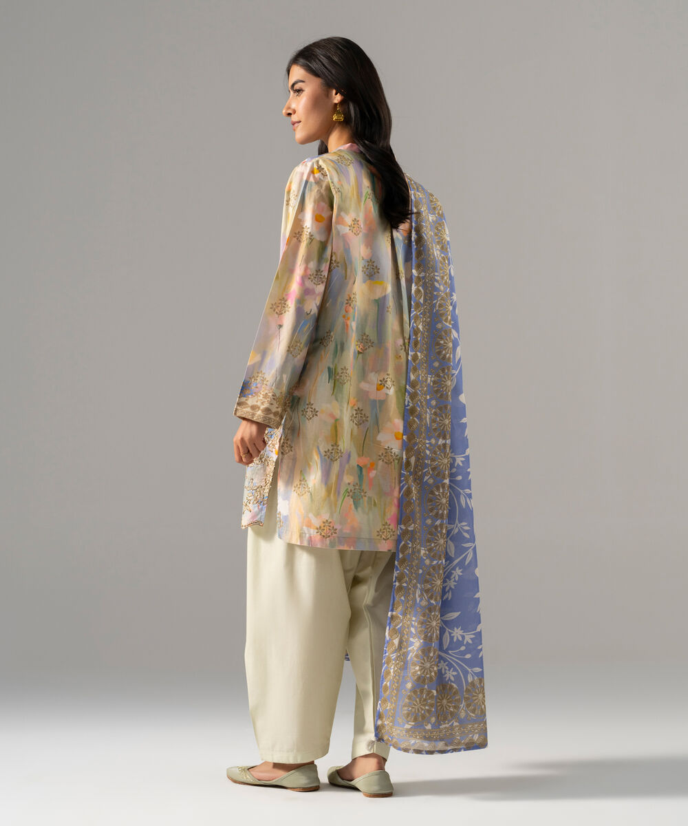 Women's RTW Cambric Embroidered Blue 3 Piece Suit