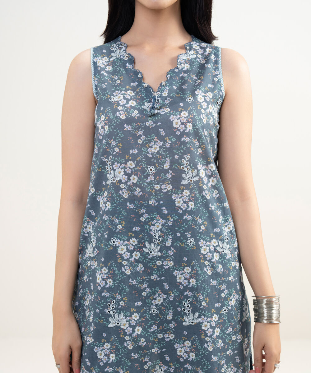 Women's Unstitched Lawn Embroidered Grey 3 Piece Suit