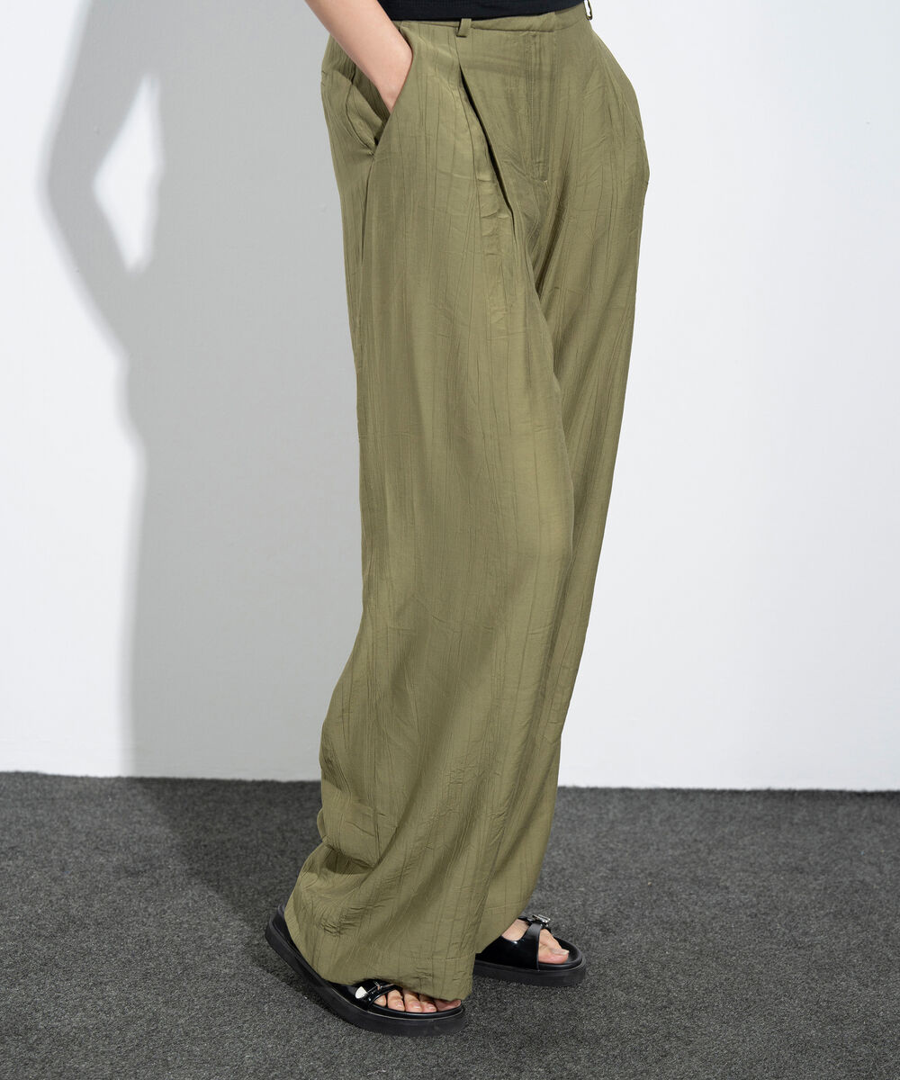 Women's Western Mustard Straight-Fit Textured Trouser