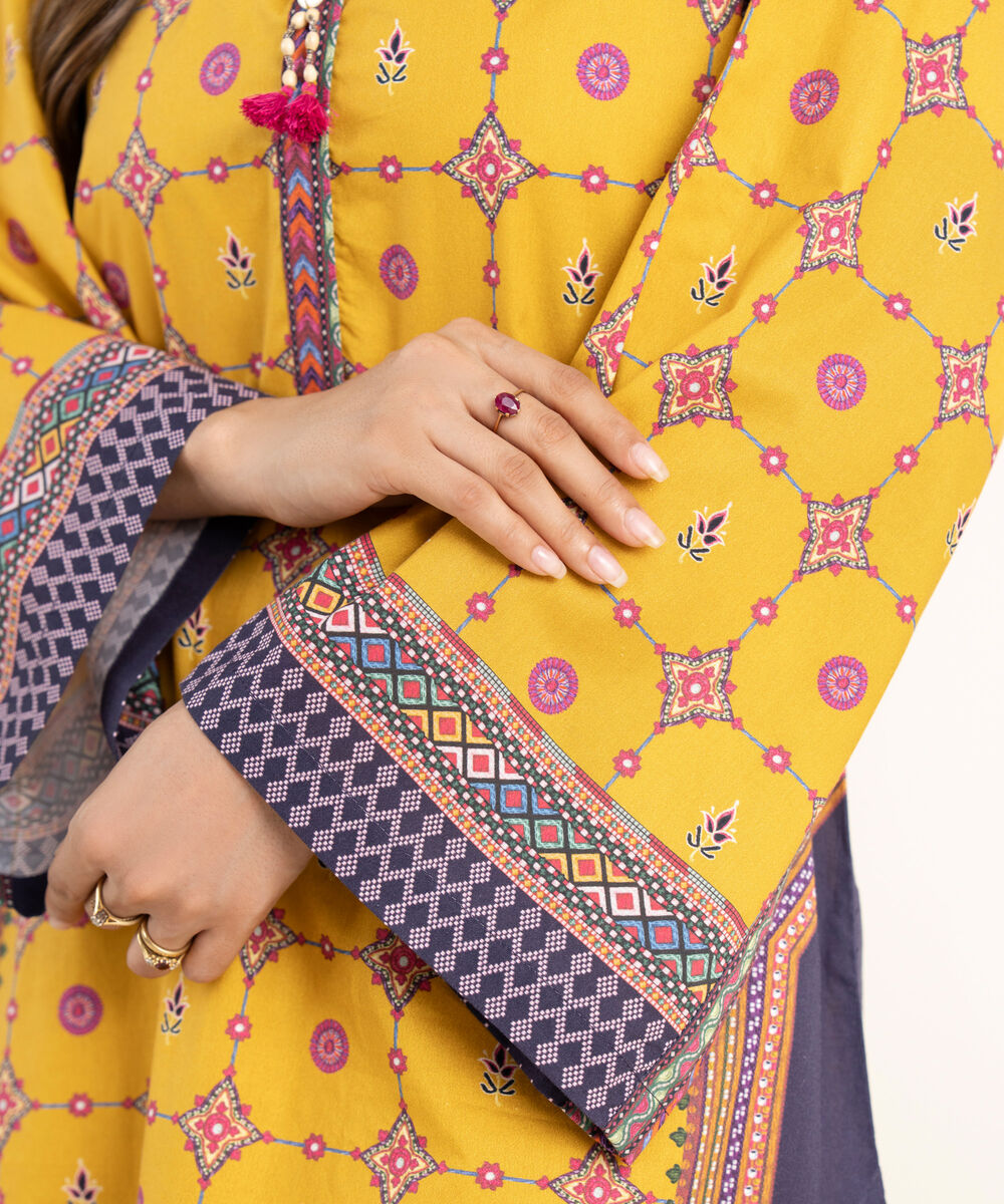 Women's RTW Cambric Mustard Printed A-Line Shirt