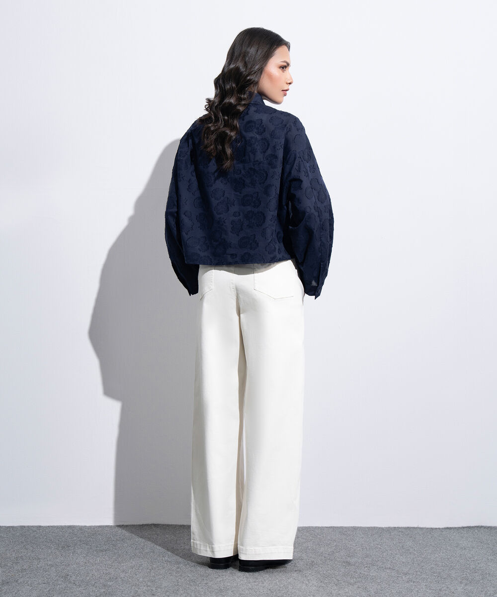 Women's Western Navy Button Through Cocoon Shirt