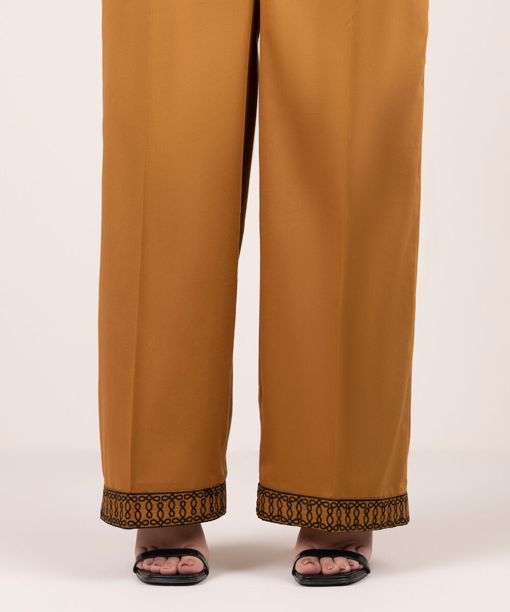 Women's RTW Cambric Embroidered Brown Culottes