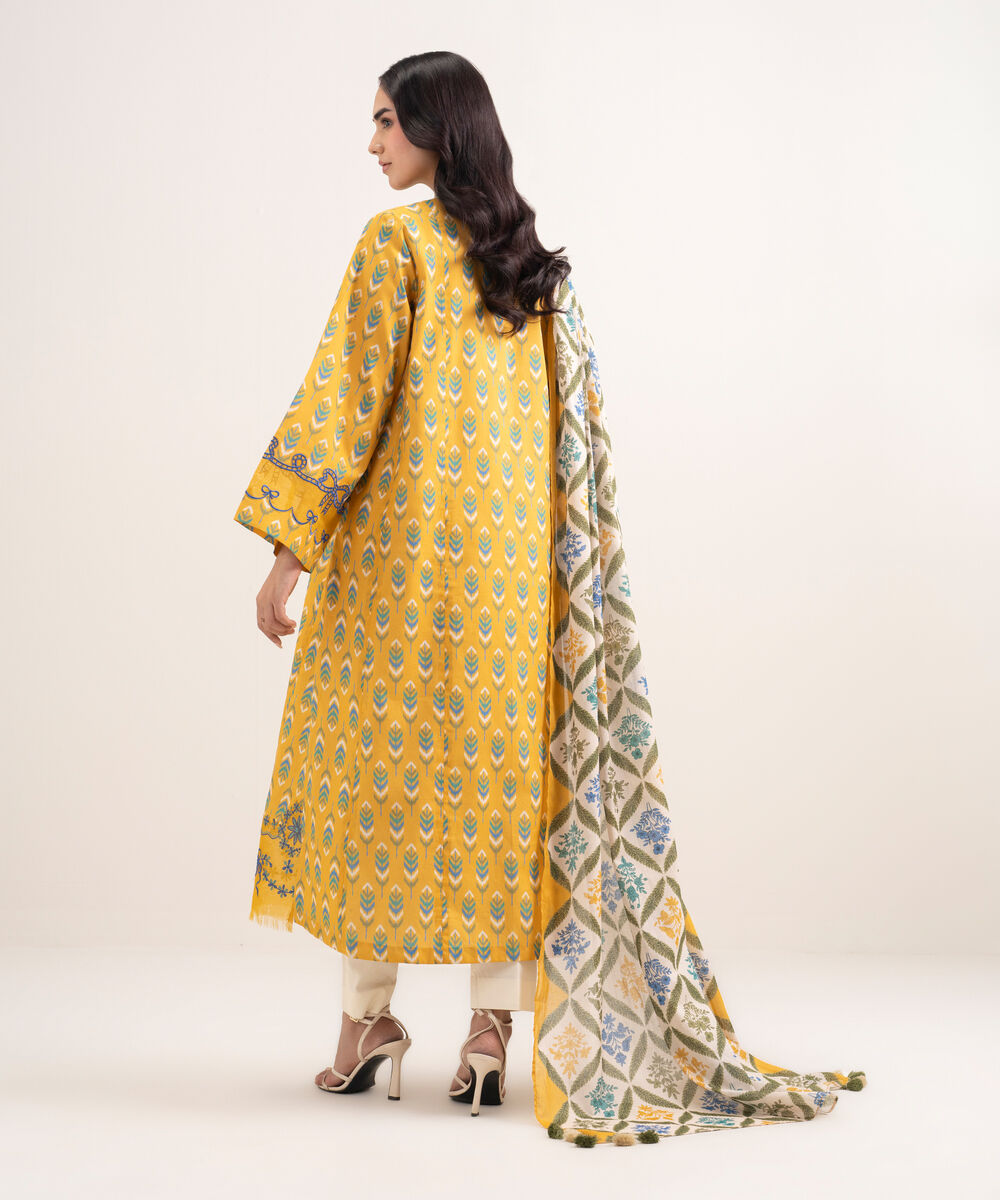 Women's Unstitched Lawn Embroidered Yellow 2 Piece Suit