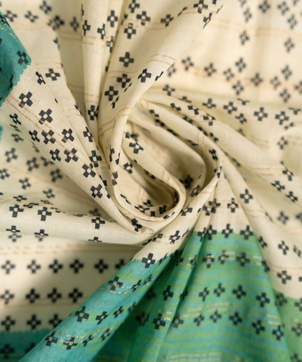 Zari Lawn Printed Green Dupatta