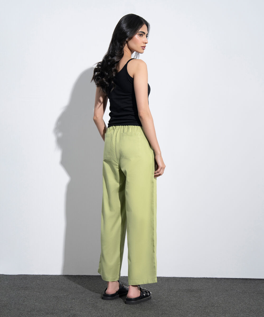 Women's Western Green Linen Blend Pull-On Trousers