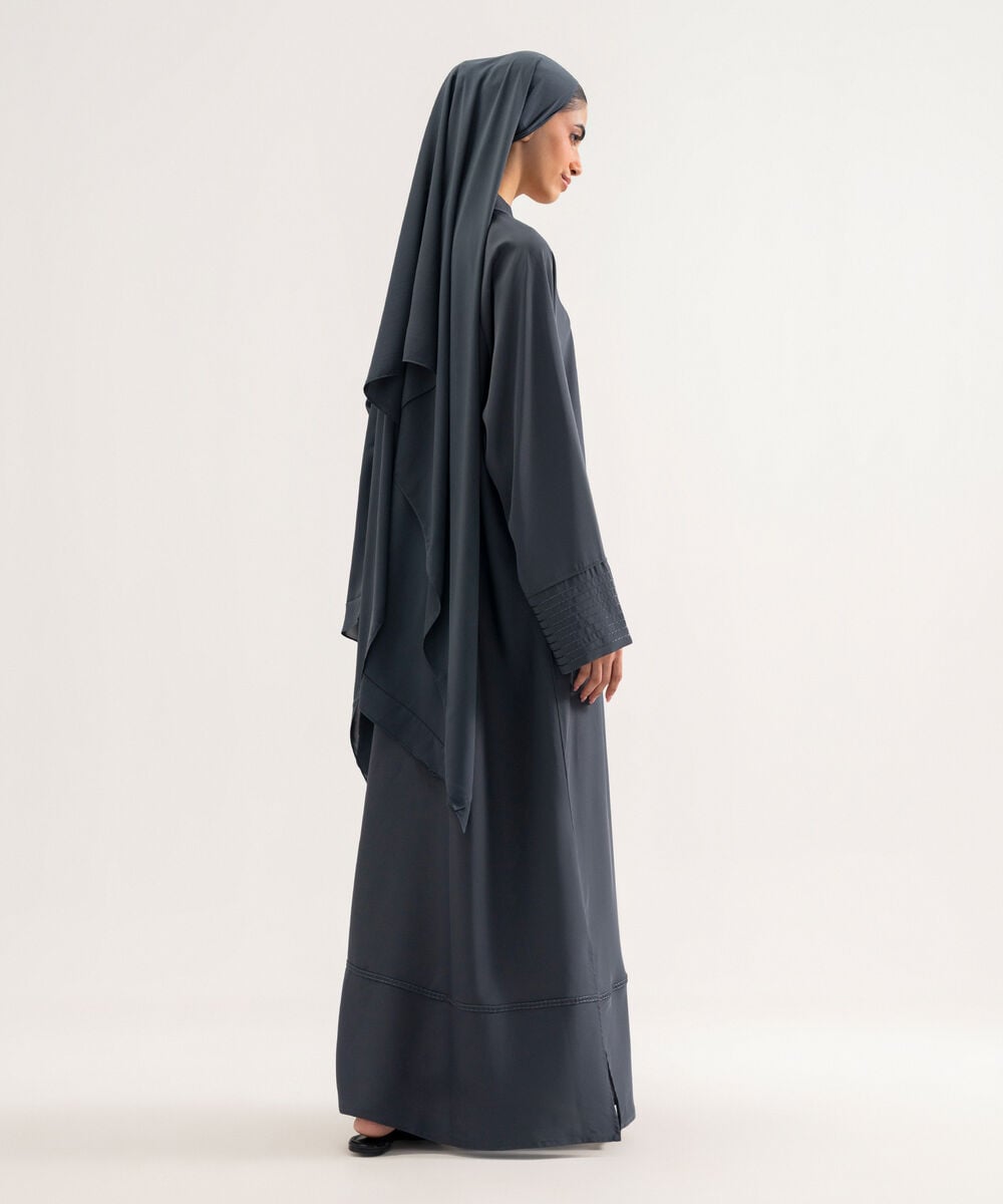 Women's Polyester Dark Grey Raglan Abaya Set