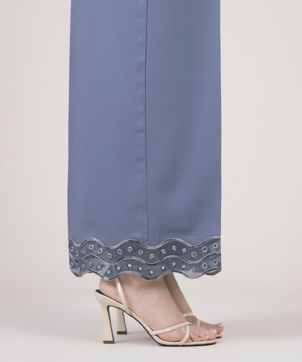 Women's RTW Cotton Viscose Embroidered Blue Culottes