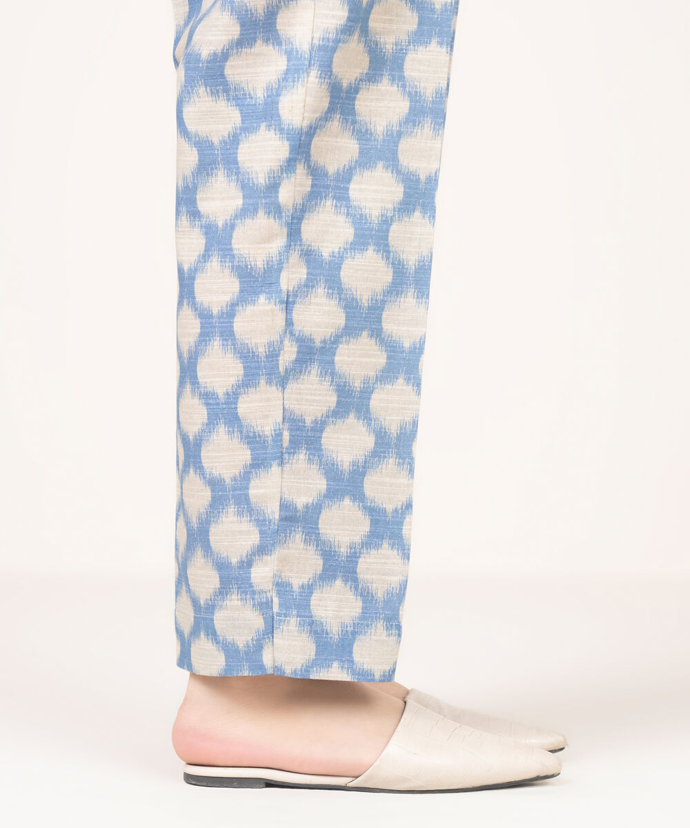 Women's RTW Khaddar Printed Grey Straight Pants