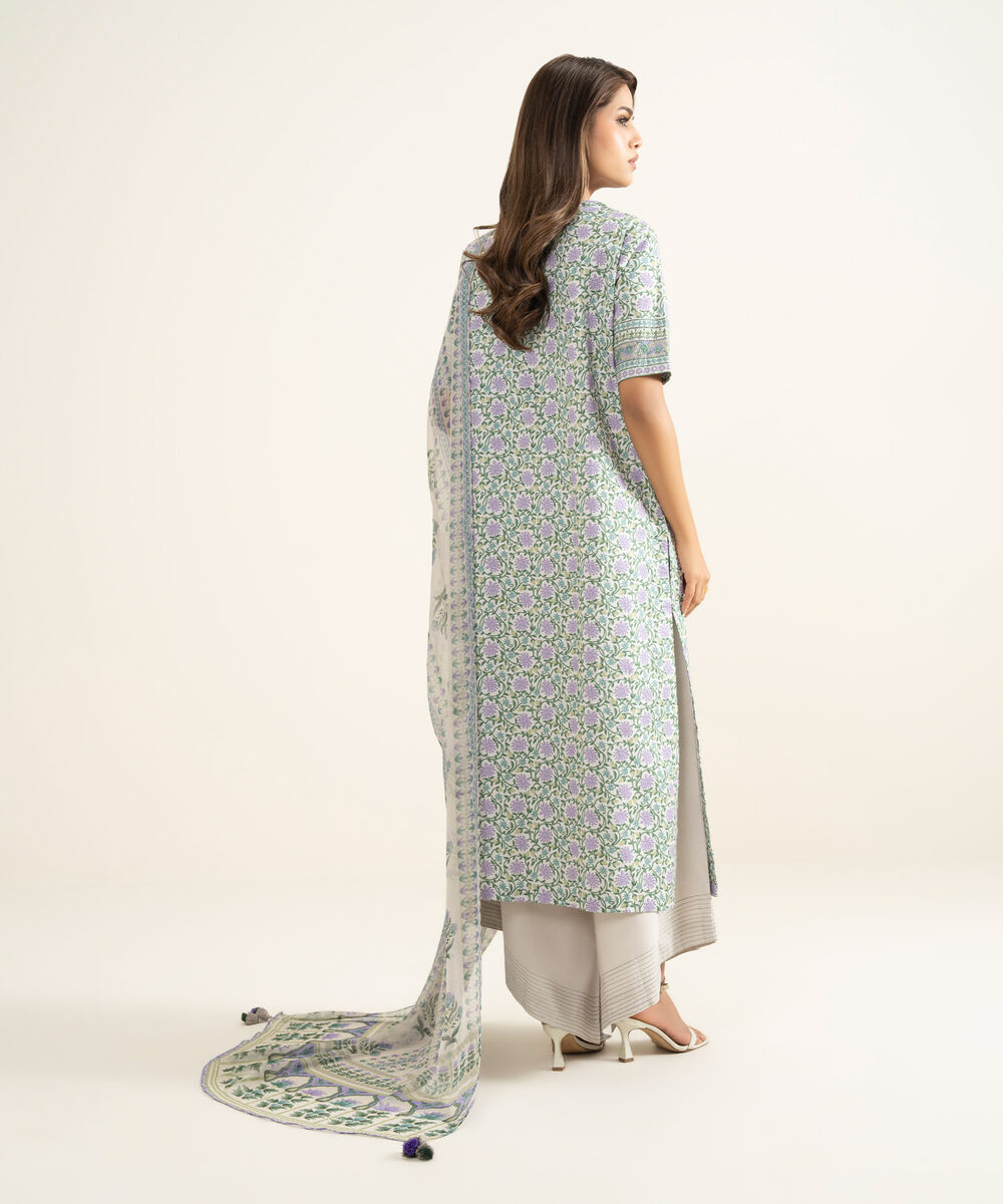 Women's Unstitched Lawn Embroidered Purple 3 Piece Suit