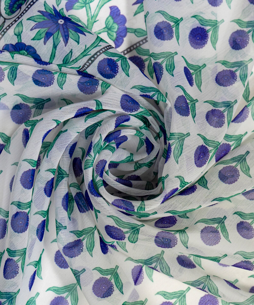 Chiffon Printed White Dupatta